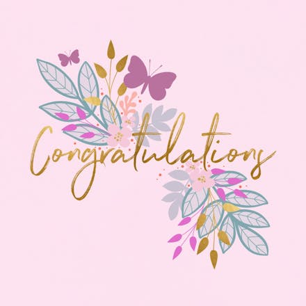 Butterflies & flowers - engagement congratulations card