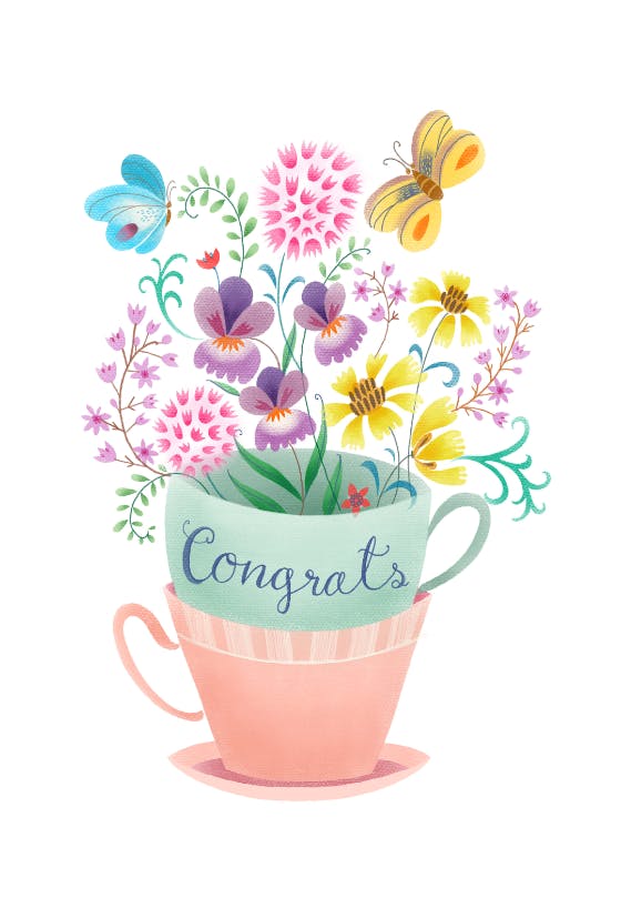 Congrats teacup -  free thinking of you card