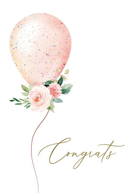 Floral glitter balloon - Congratulations Card