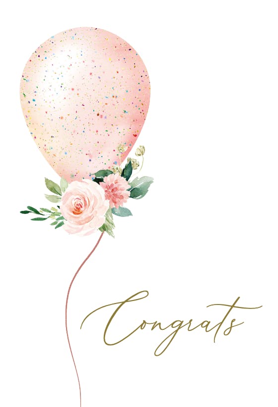 Floral glitter balloon -  free congratulations card