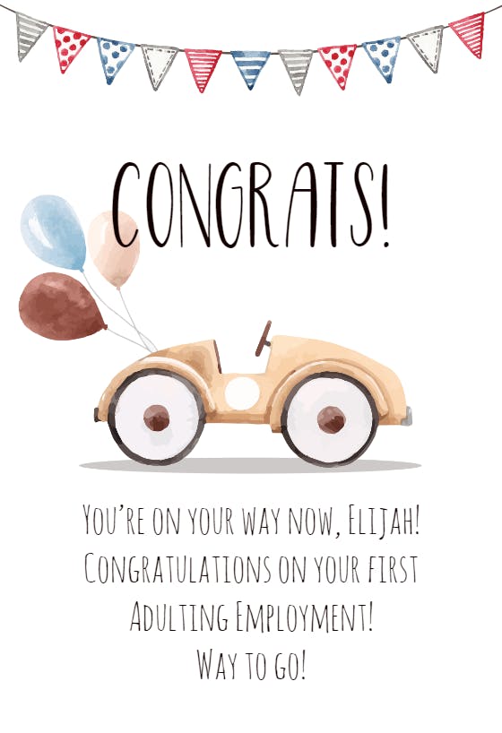 On your way - congratulations card