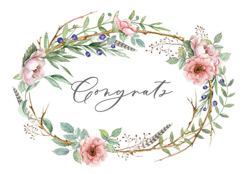 Woodland flower wreath -  free congratulations card