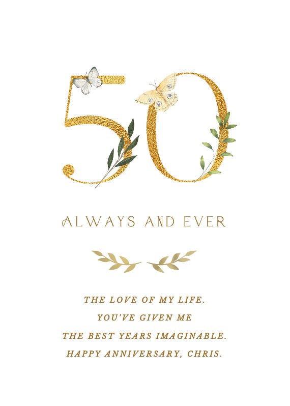 50 always and ever - happy anniversary card