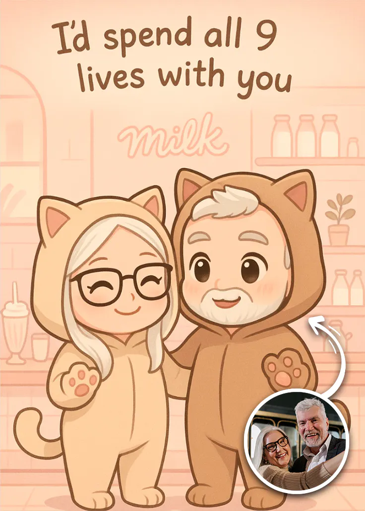 9 lives with you - cartão de feliz aniversário de casamento