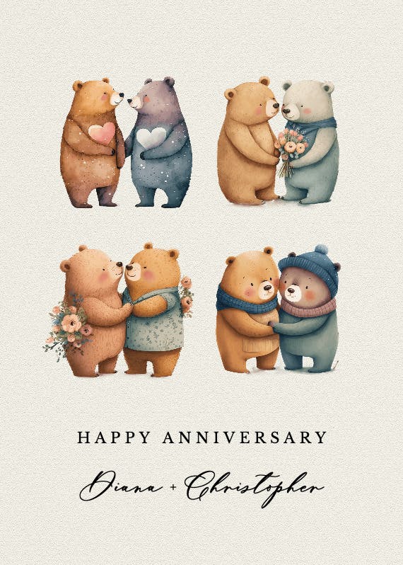 Bears love -  tarjeta de aniversario gratis