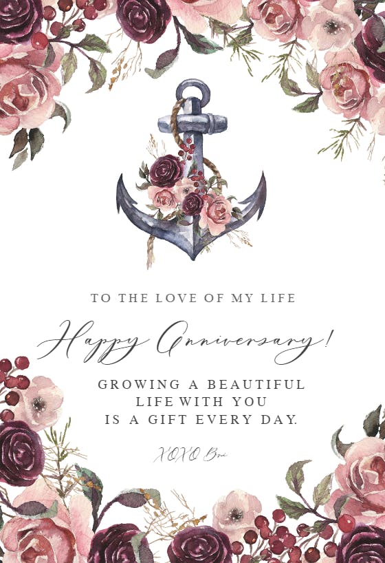 Beautifully anchored - happy anniversary card
