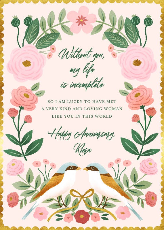 Bird's kisses - happy anniversary card