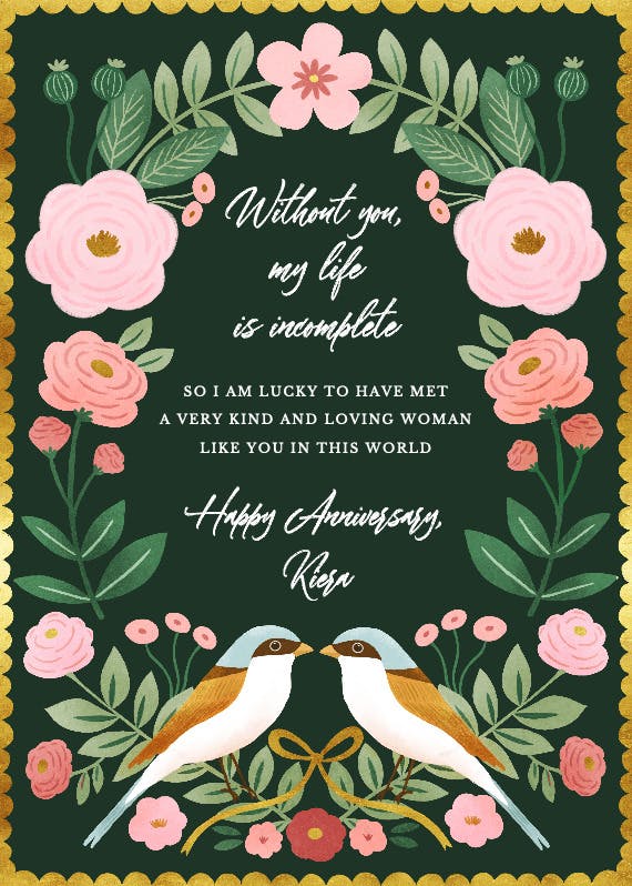 Bird's kisses - anniversary card