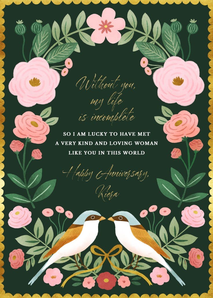 Bird's kisses - happy anniversary card