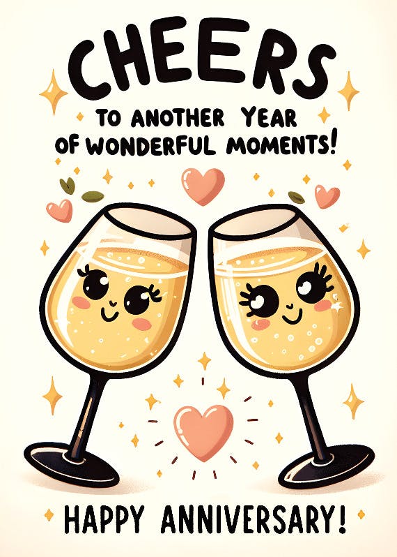 Cheerful glasses - happy anniversary card