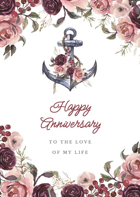Floral anchor - happy anniversary card