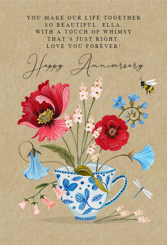 Floral tea -  tarjeta de aniversario gratis