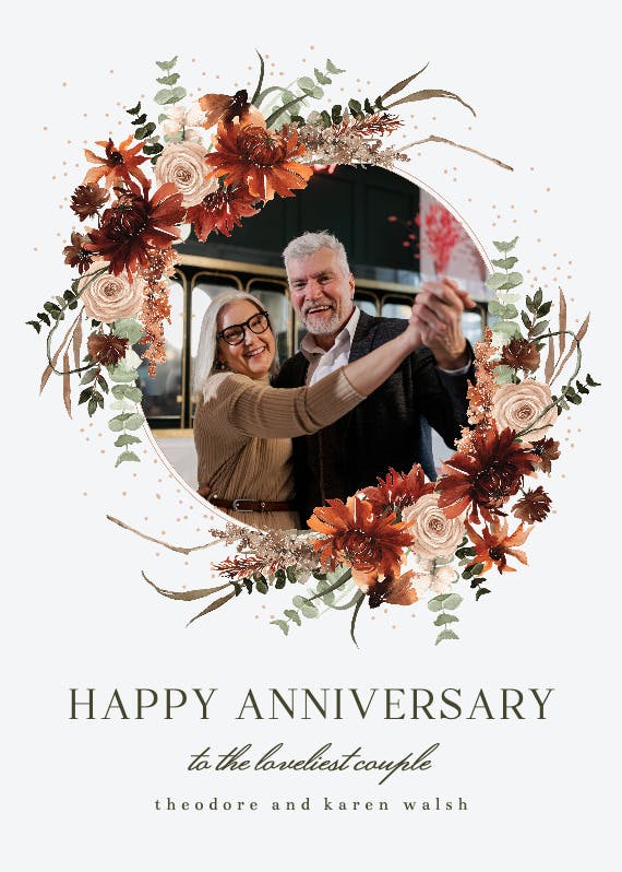 Floral terracotta frame - happy anniversary card