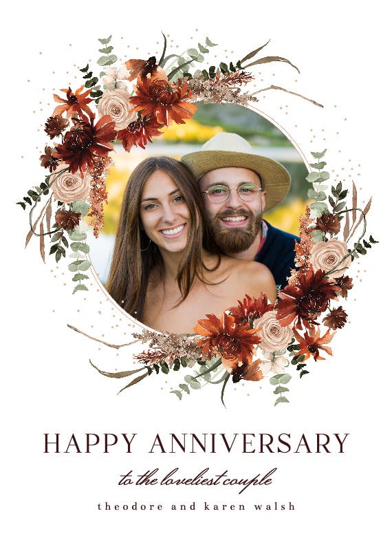 Floral terracotta frame - happy anniversary card