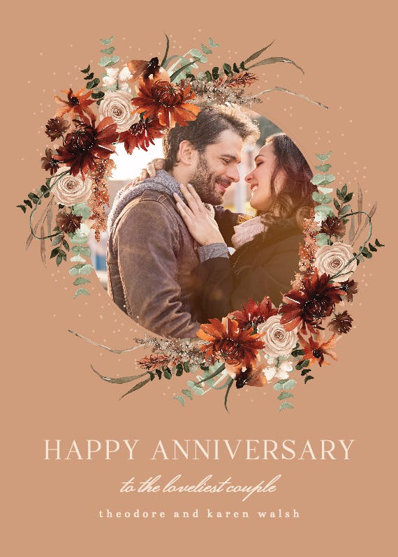 Floral terracotta frame -  free anniversary card