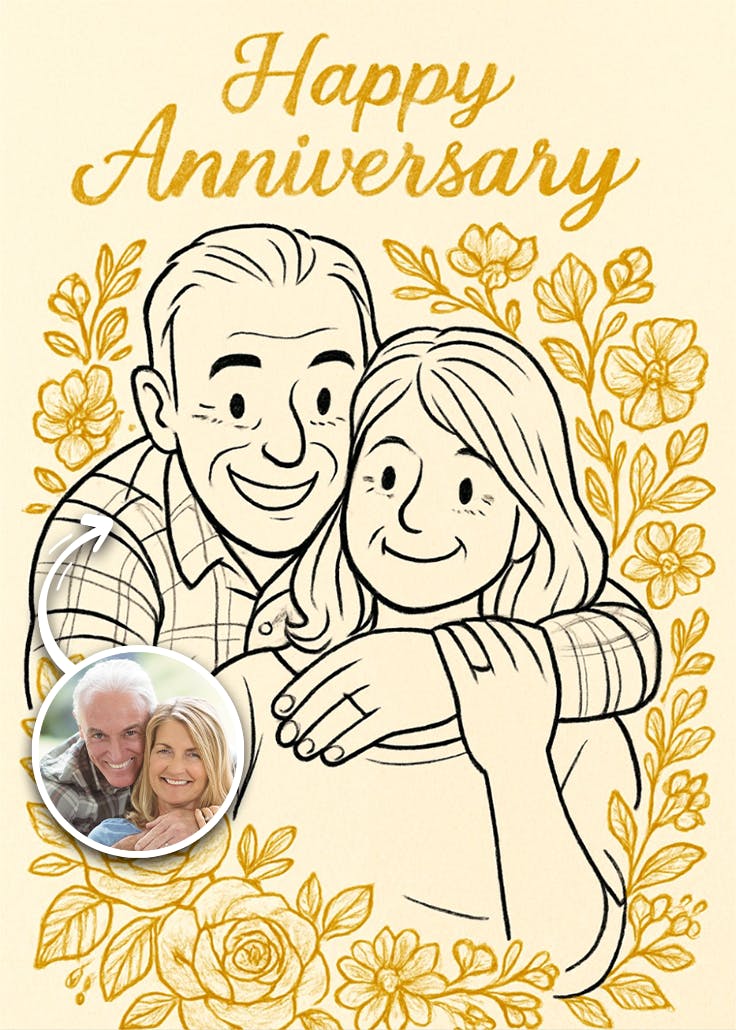 Golden florals - happy anniversary card