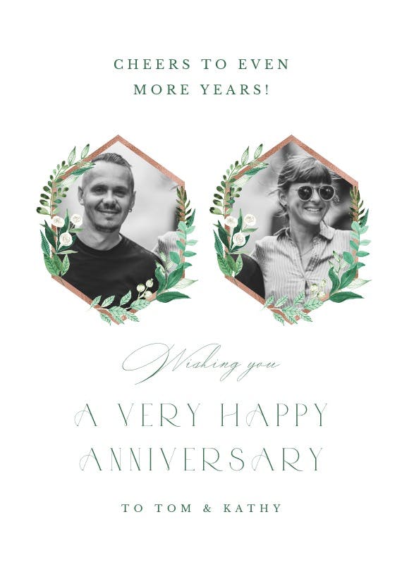 Greenery double photo - happy anniversary card