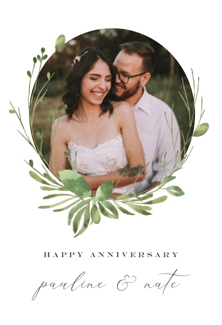 Greenery wreath - Happy Anniversary Card