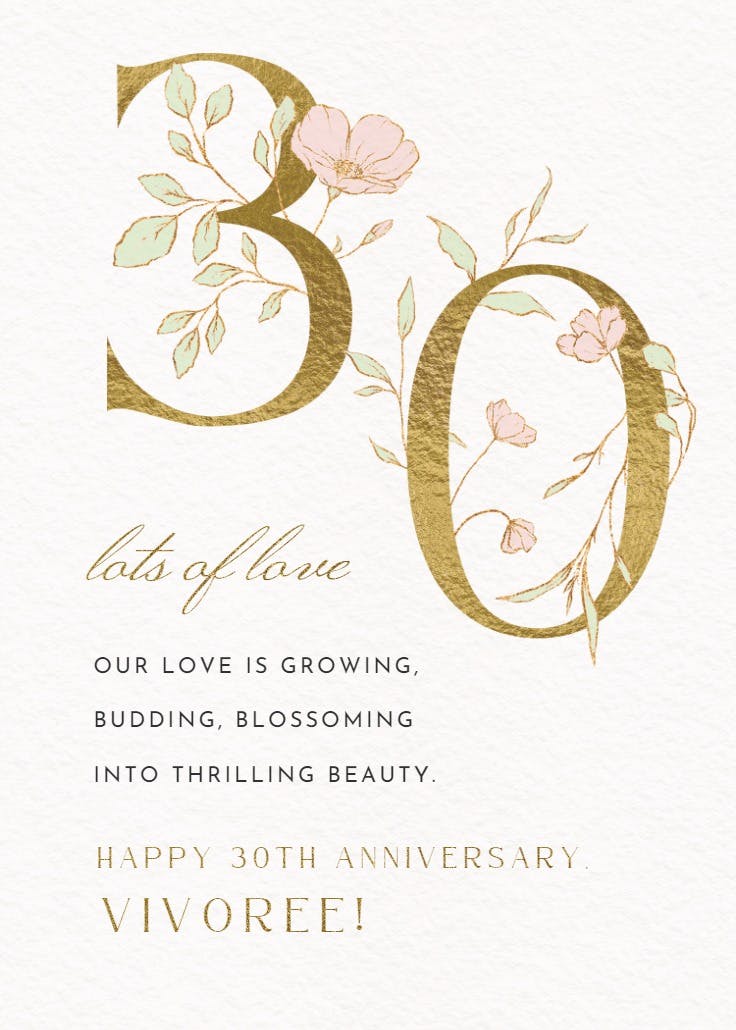 Lots of love at 30 - happy anniversary card