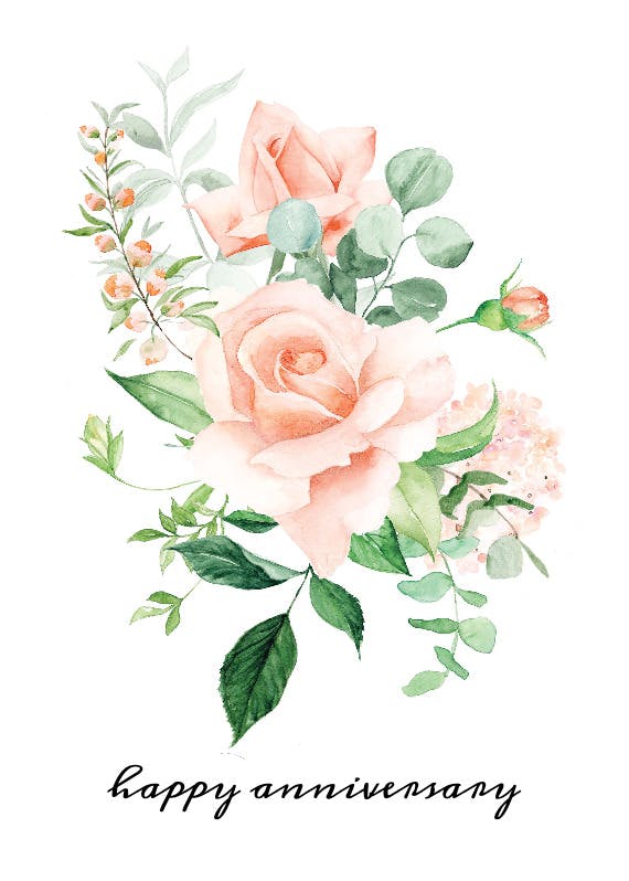 Peach and greenery - happy anniversary card