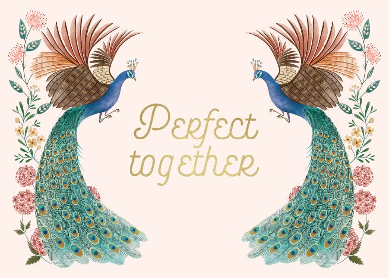 Peacock & flowers -  tarjeta de san valentín