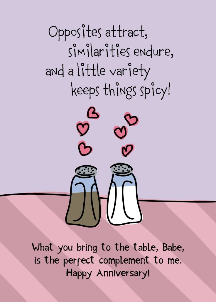 Perfect opposites - anniversary card