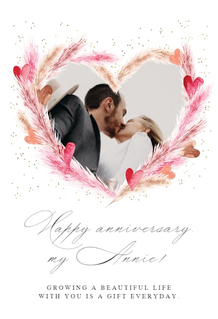 Pink heart pampas - Happy Anniversary Card