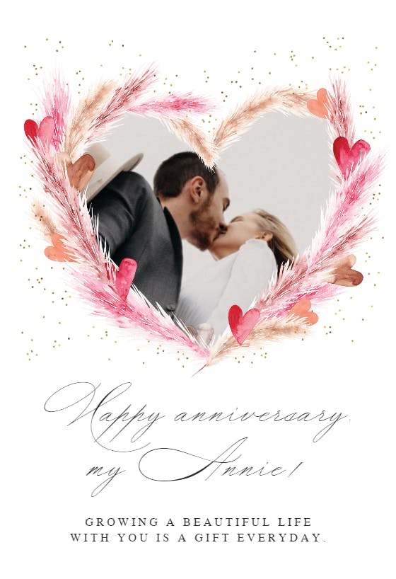 Pink heart pampas - happy anniversary card