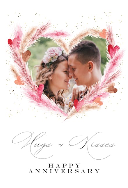 Pink pampas with hearts - Anniversary Card