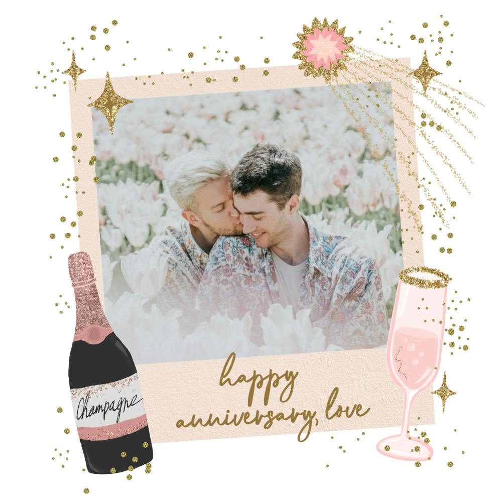Polaroid champagne - happy anniversary card