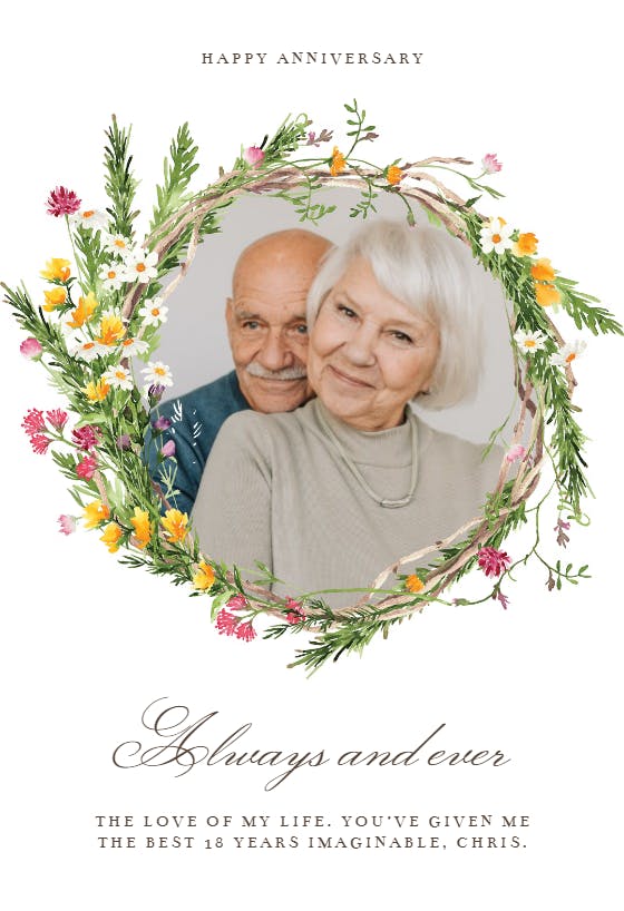 Spring flowers wreath photo frame - anniversary card