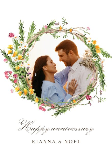 Spring flowers wreath photo - happy anniversary card