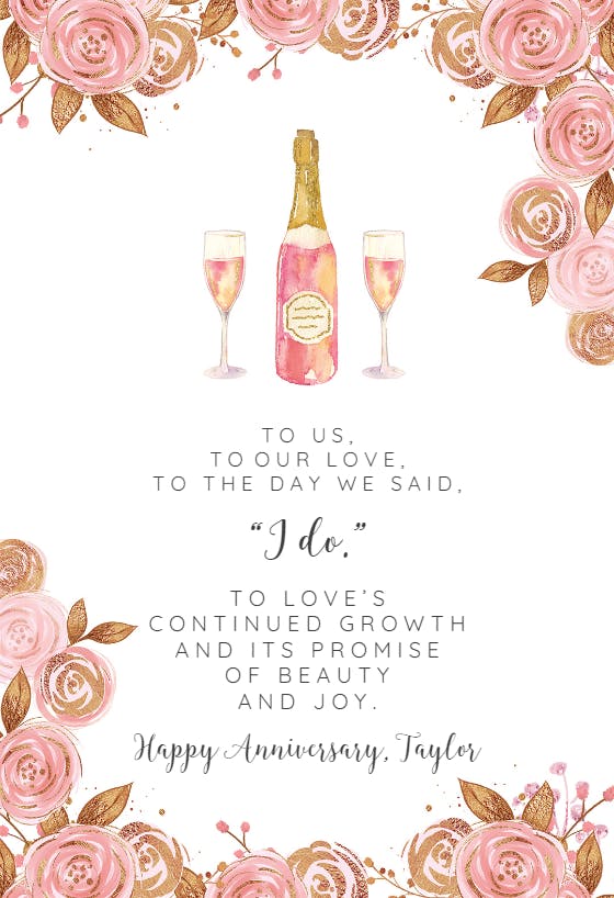 Wine & roses - happy anniversary card