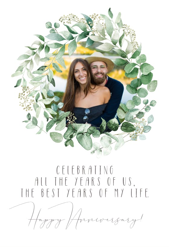 Wreathed in smiles - happy anniversary card