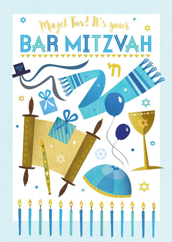 Blue mazel tov - bar & bat mitzvah card