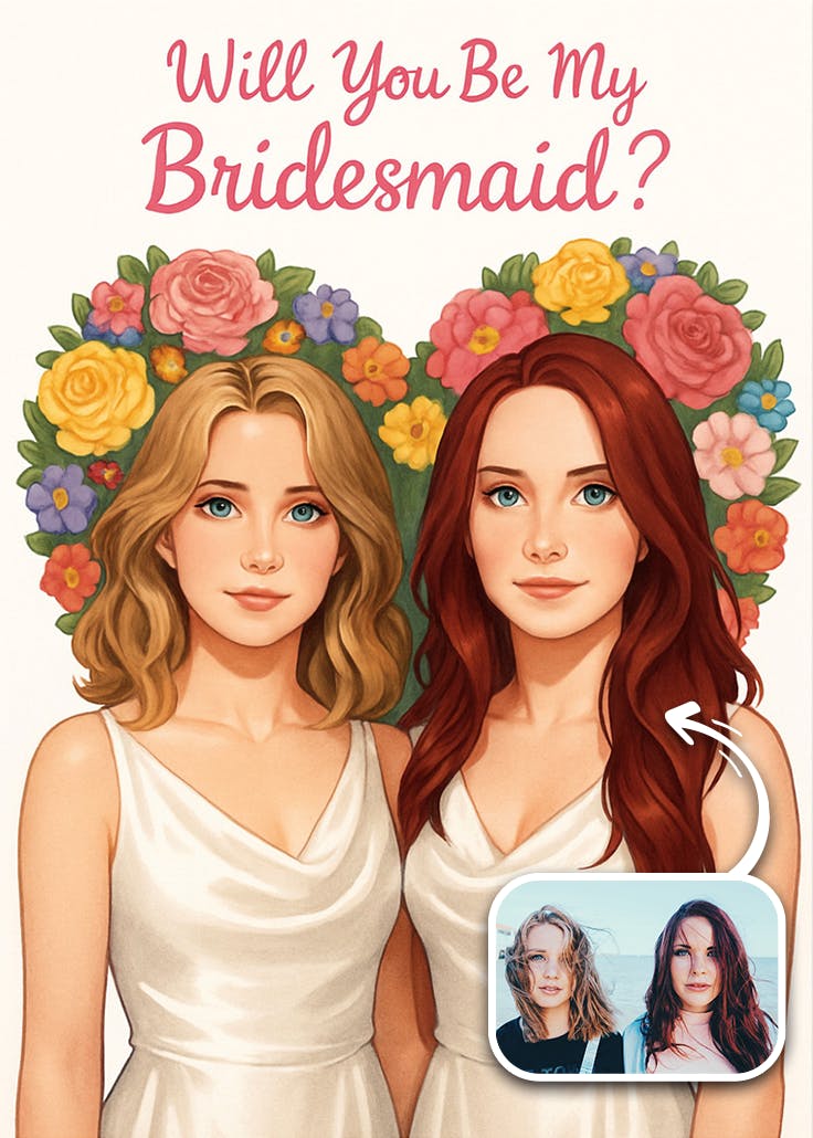Flowery heart - bridesmaid card
