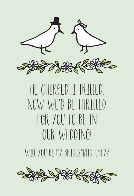 Sweet tweet love - bridesmaid card