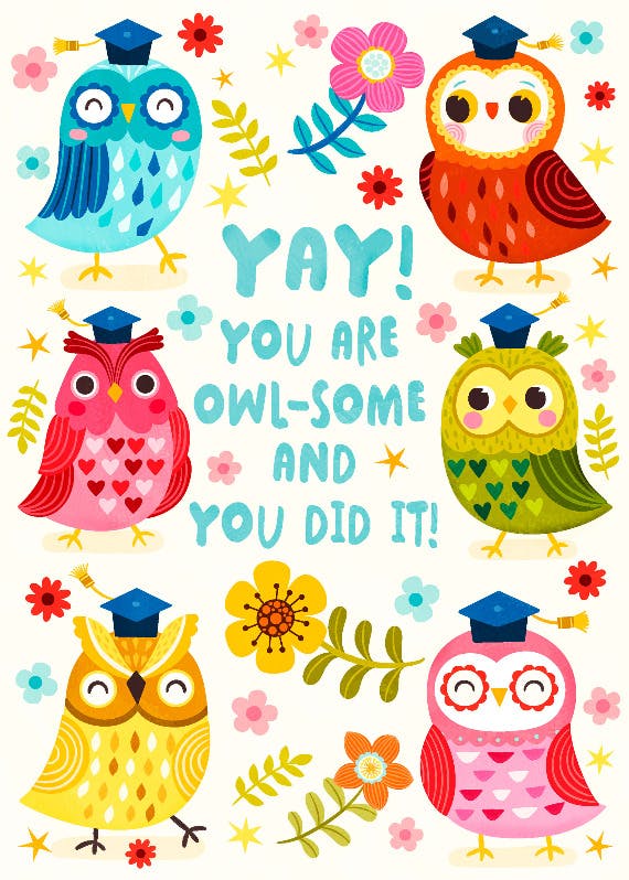 Colorful owls graduation - graduation card