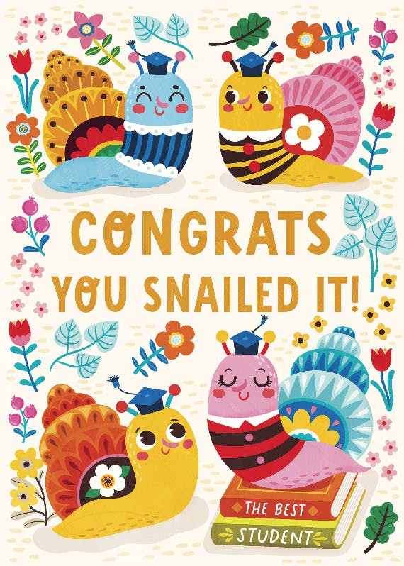 Cute snails -  tarjeta de graduación