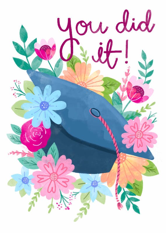 Flowers graduation hat - congratulations card