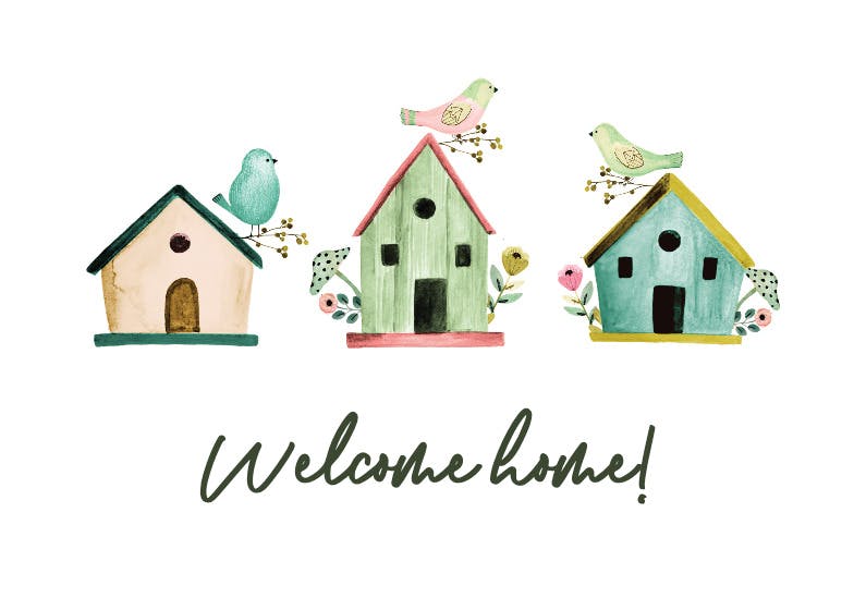 3 bird houses -  tarjeta de casa nueva gratis