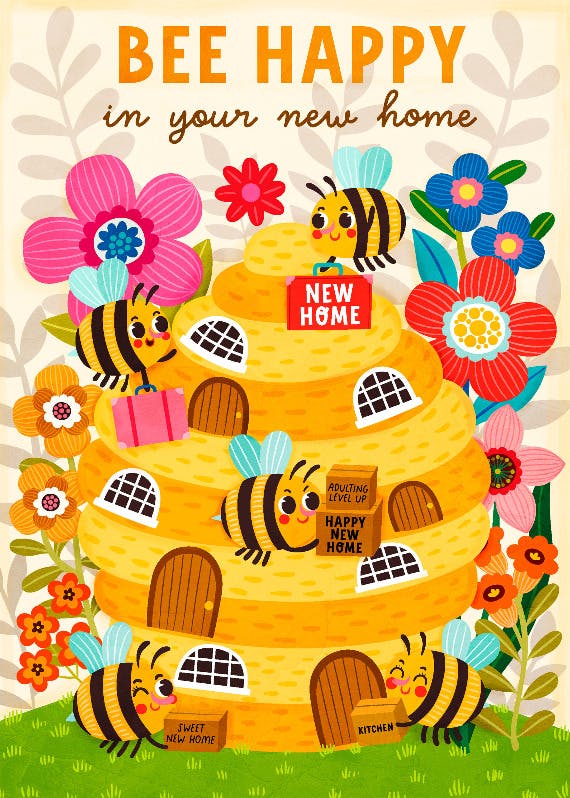 Bee happy - tarjeta de casa nueva