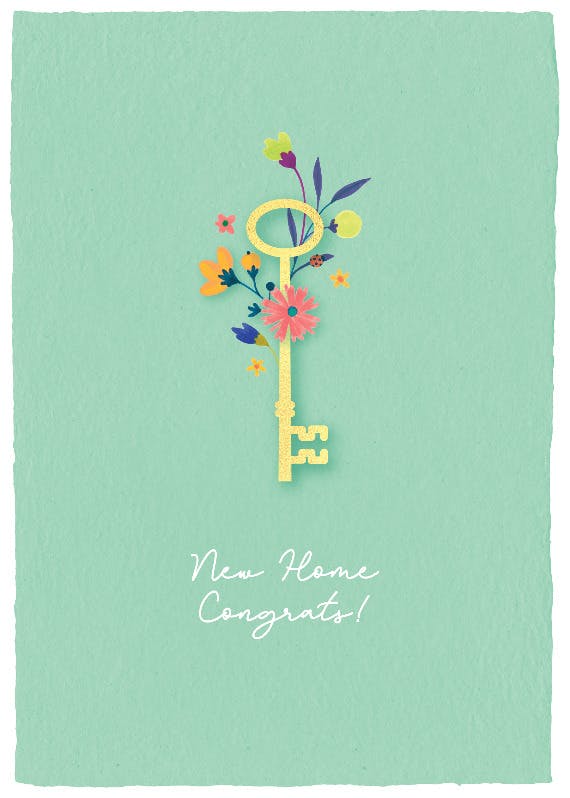 Floral golden key - new home card