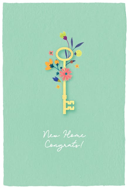 Floral golden key - New Home Card