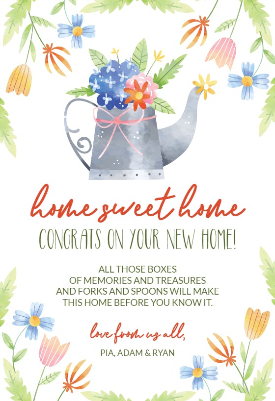 Flower watering can - new home card