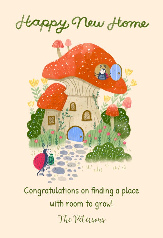 Mushroom manor - tarjeta de casa nueva