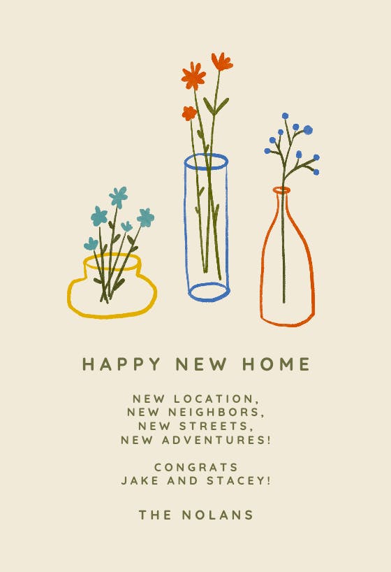 New vases for new home -  tarjeta de casa nueva gratis
