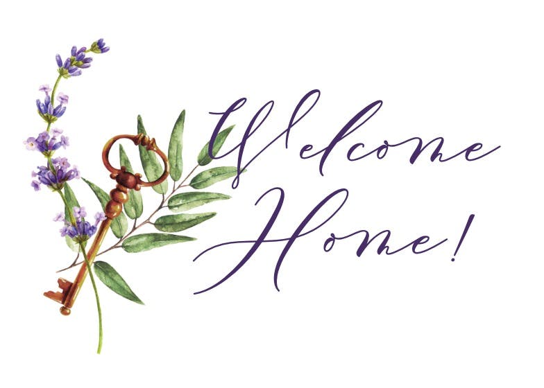 Purple flowers key - tarjeta de casa nueva