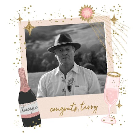 Polaroid champagne - retirement card