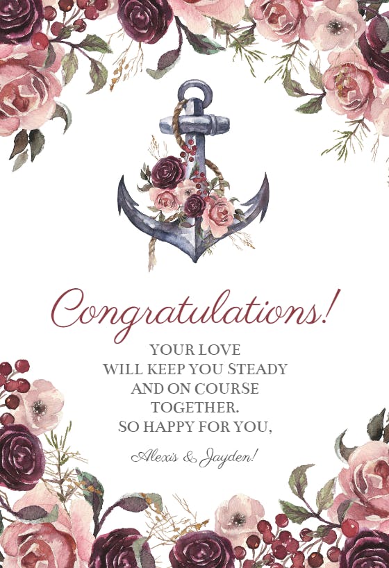Anchors hooray -  free wedding congratulations card